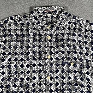 Guess Shirt Mens Medium Blue Geometric Vintage 100% Rayon Pocket Casual Preppy